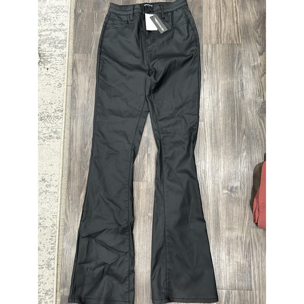 NWT Pretty Little‎ Things Black Leather Flare Pants Size 4